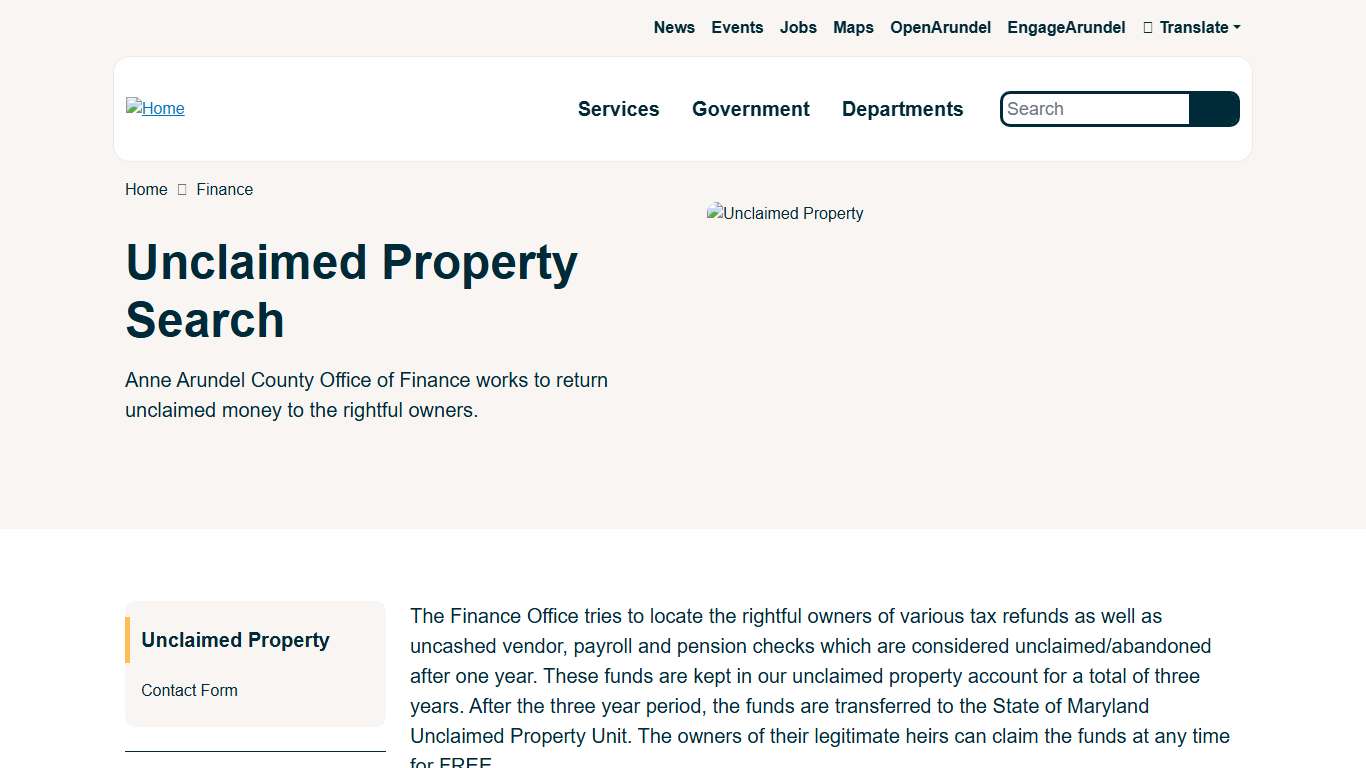 Unclaimed Property Search | Anne Arundel County Government