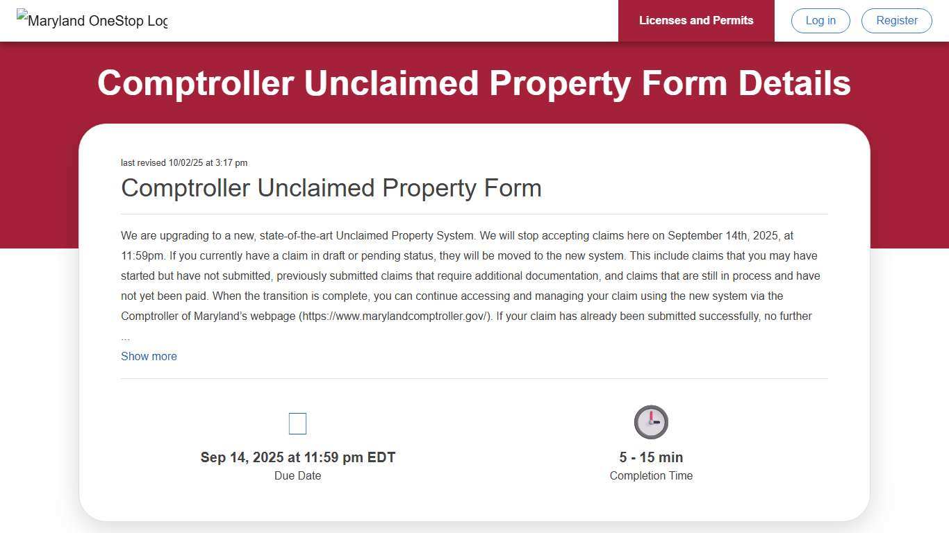Unclaimed Property Form | Maryland OneStop
